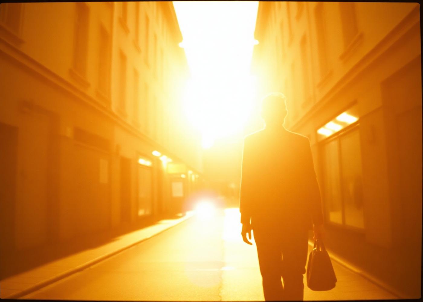 Golden hour street scene on colour negative film